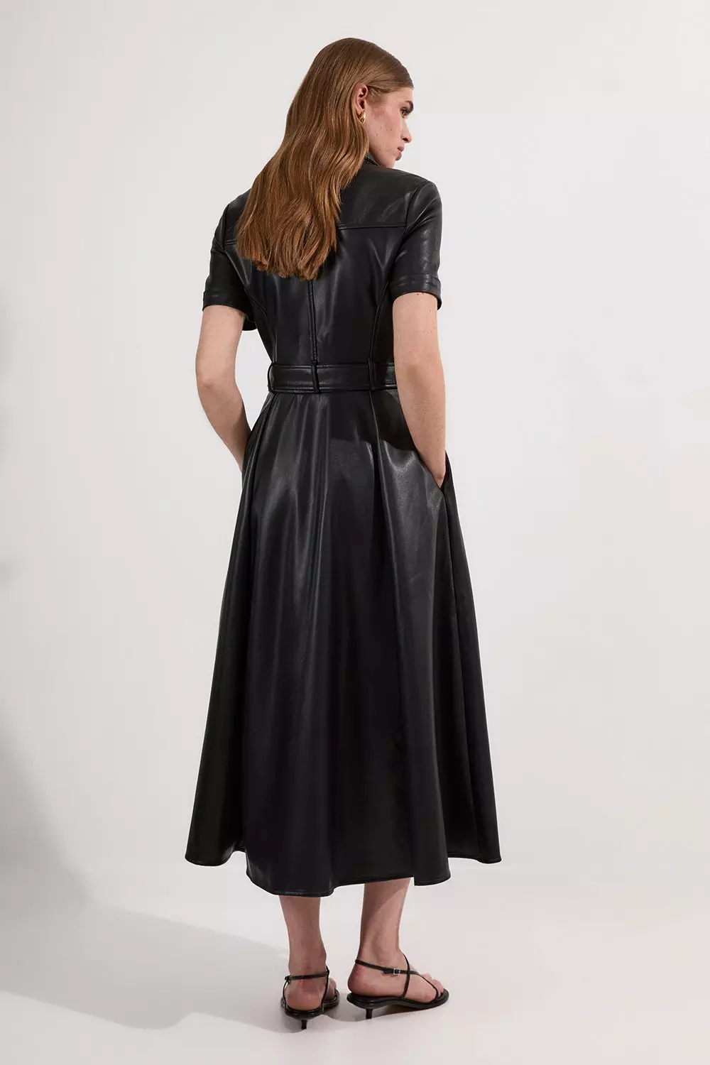 Faux Leather Belted Midi Shirt Dress | Karen Millen