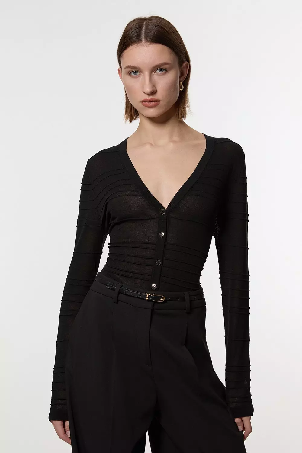 Black Lightweight Stitch Detail Knitted Cardi alternative image