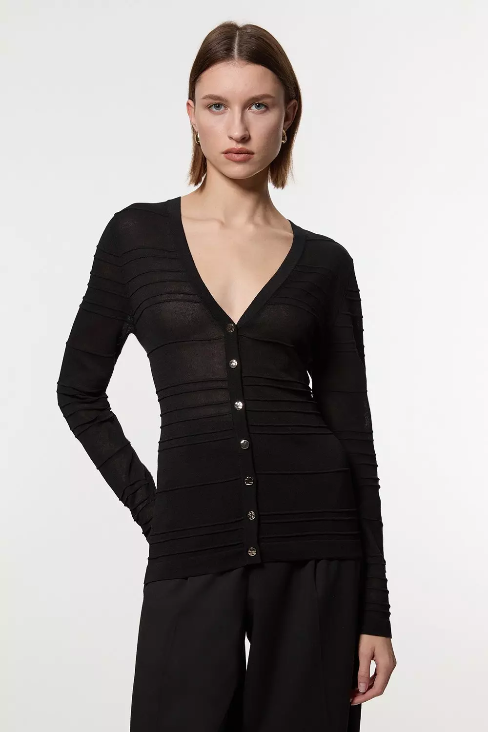Black Lightweight Stitch Detail Knitted Cardi alternative image
