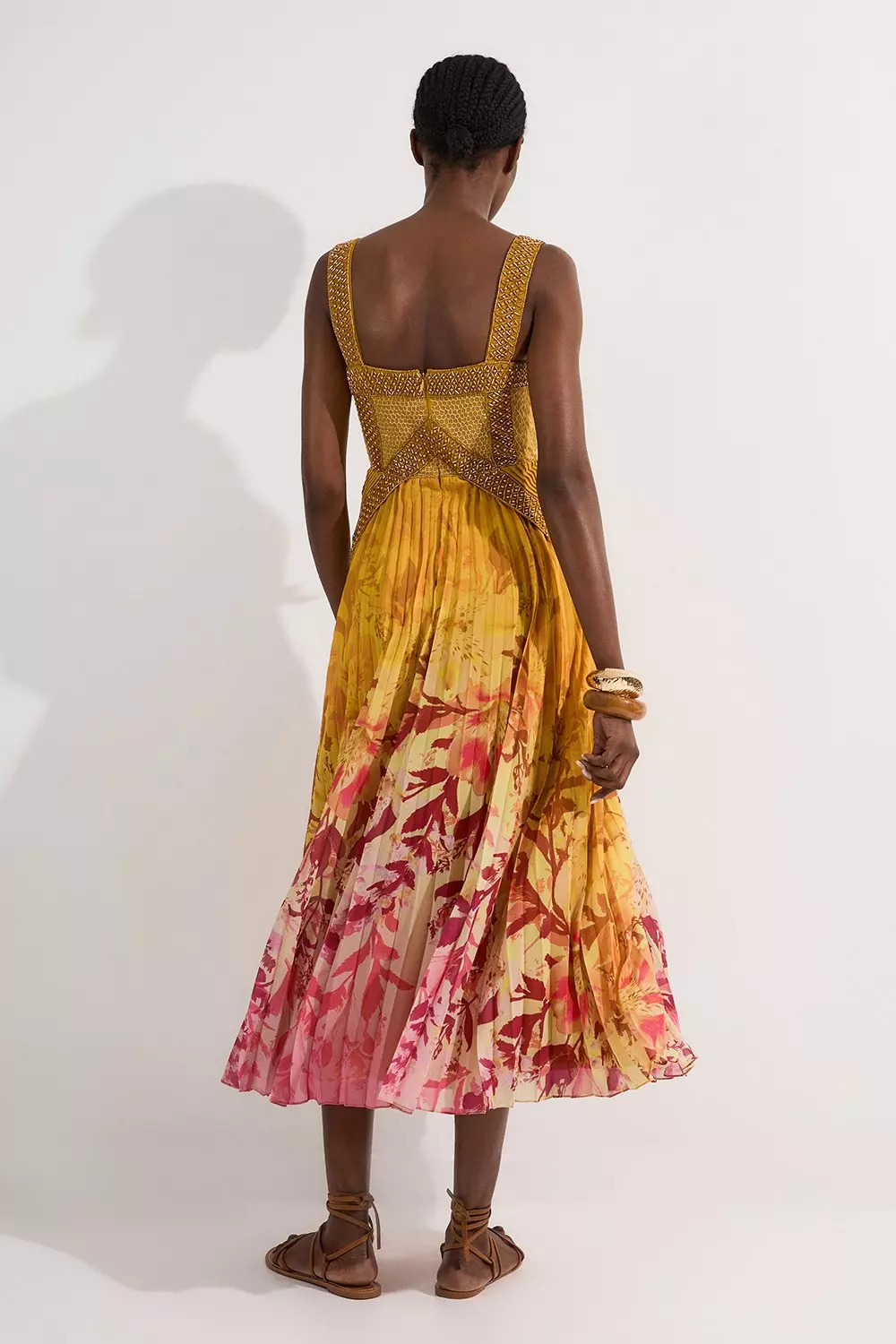 KAREN MILLEN 日本未入荷プチボイル花柄ボーダープレイスーツ Abstract Floral Satin Crepe Woven Gathered Detail Top