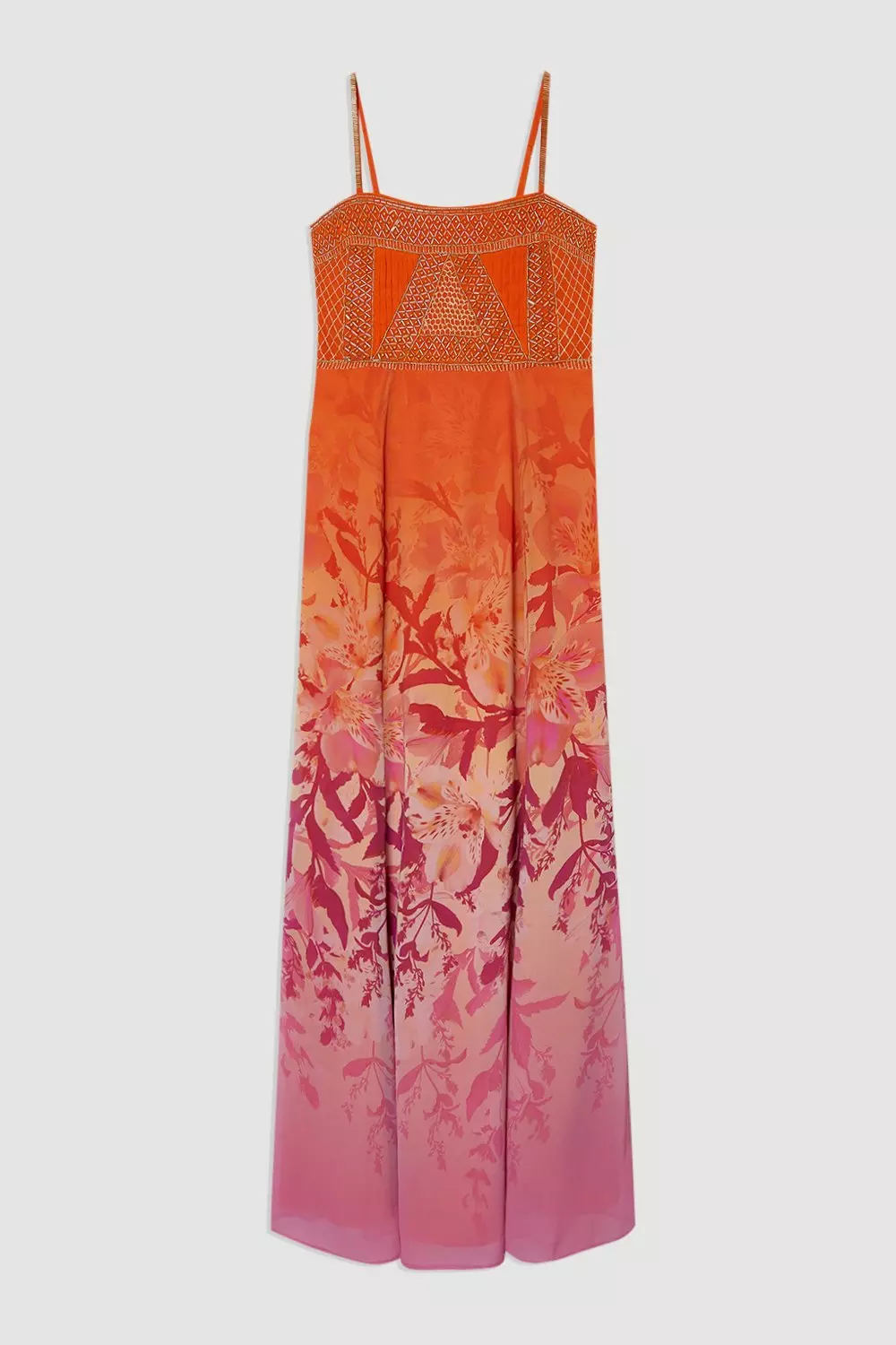 ◆KAREN MILLEN◆ 花柄ビスコースリネンマキシスカート / orange Petal Applique Embellished Eyelet Rosette Maxi Dress | Karen