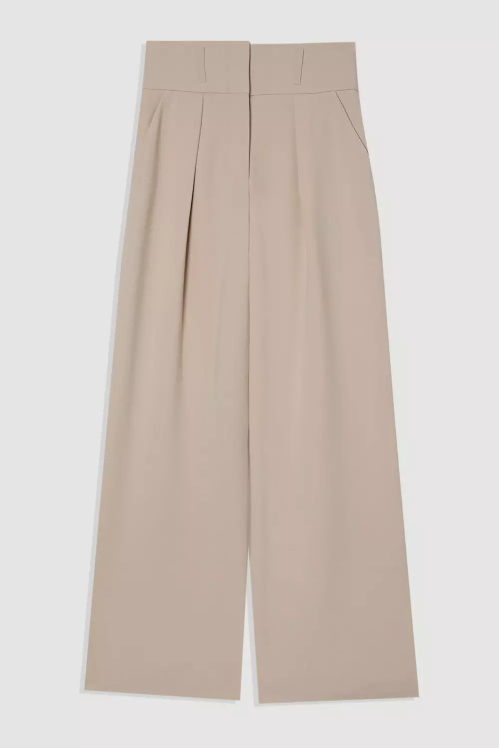 Beige Compact Stretch Essential Tailored High Waist Wide Leg Pants alternative image