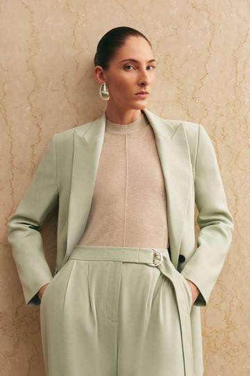 Soft Tie Back Detail Tailored Single Breasted Blazer mint