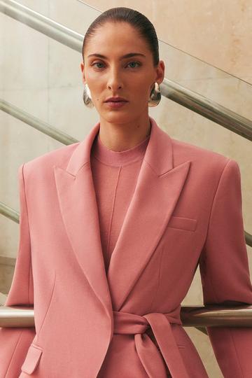 Pink Soft Tie Back Detail Tailored Single Breasted Blazer