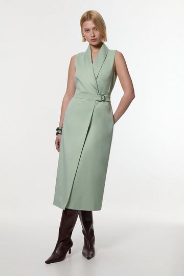 Soft Tie Tailored Sleeveless Pencil Midi Dress mint