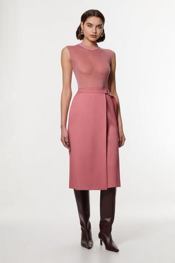 Pink Soft Tailored Wrap A Line Midi Skirt