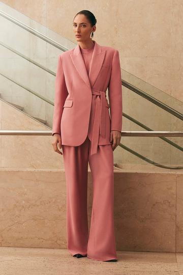 Pink Soft Tailored Wide Leg Trousers