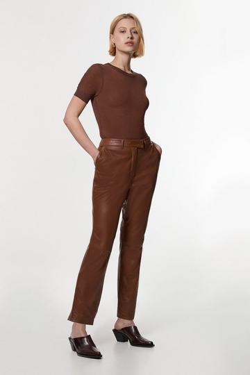 Leather Tailored Straight Leg Pants copper