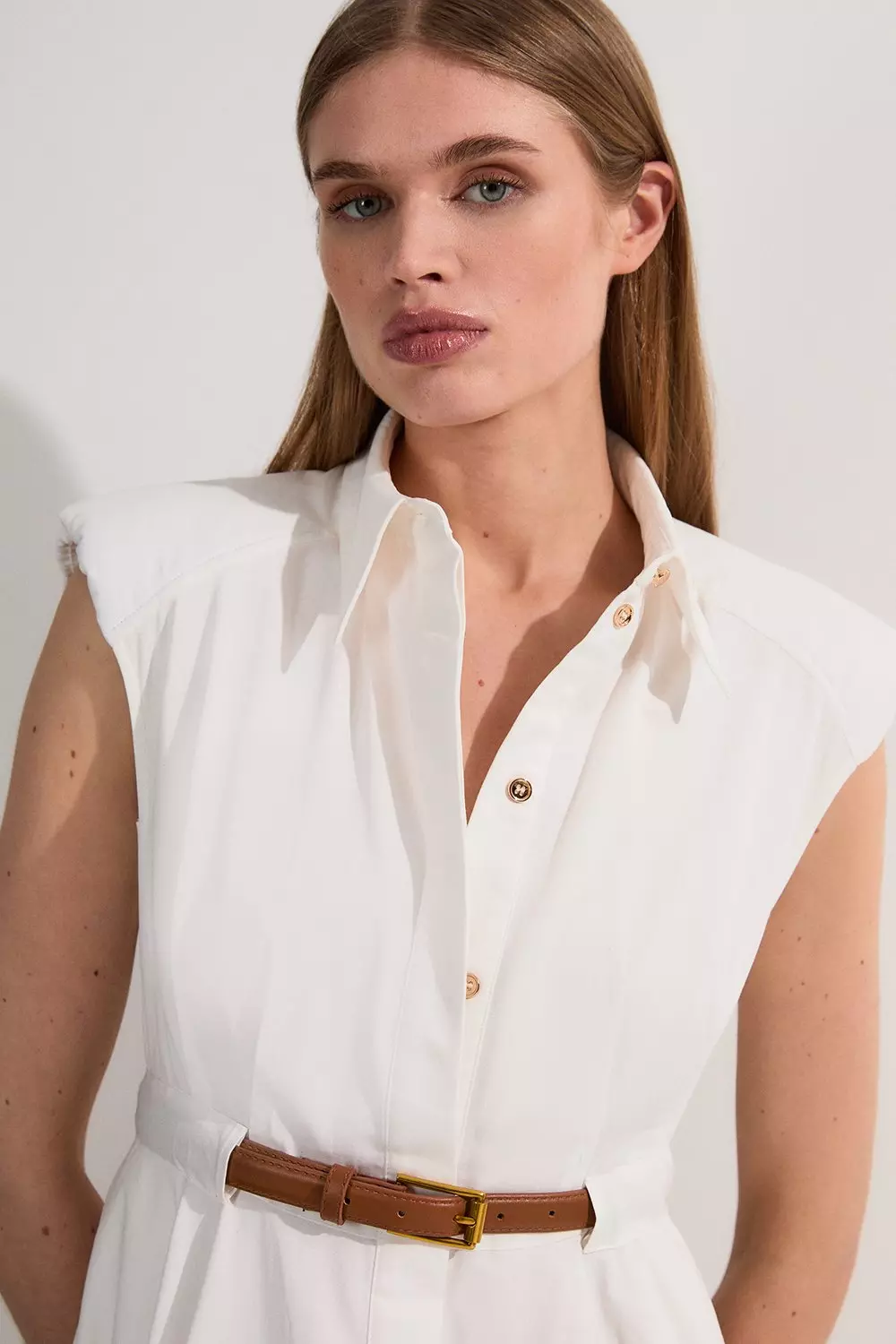 【Karen Millen】コットンベルト カラー フルミディドレス ◇ミントブルー◇【Karen Millen】タイネック ベルトドレス