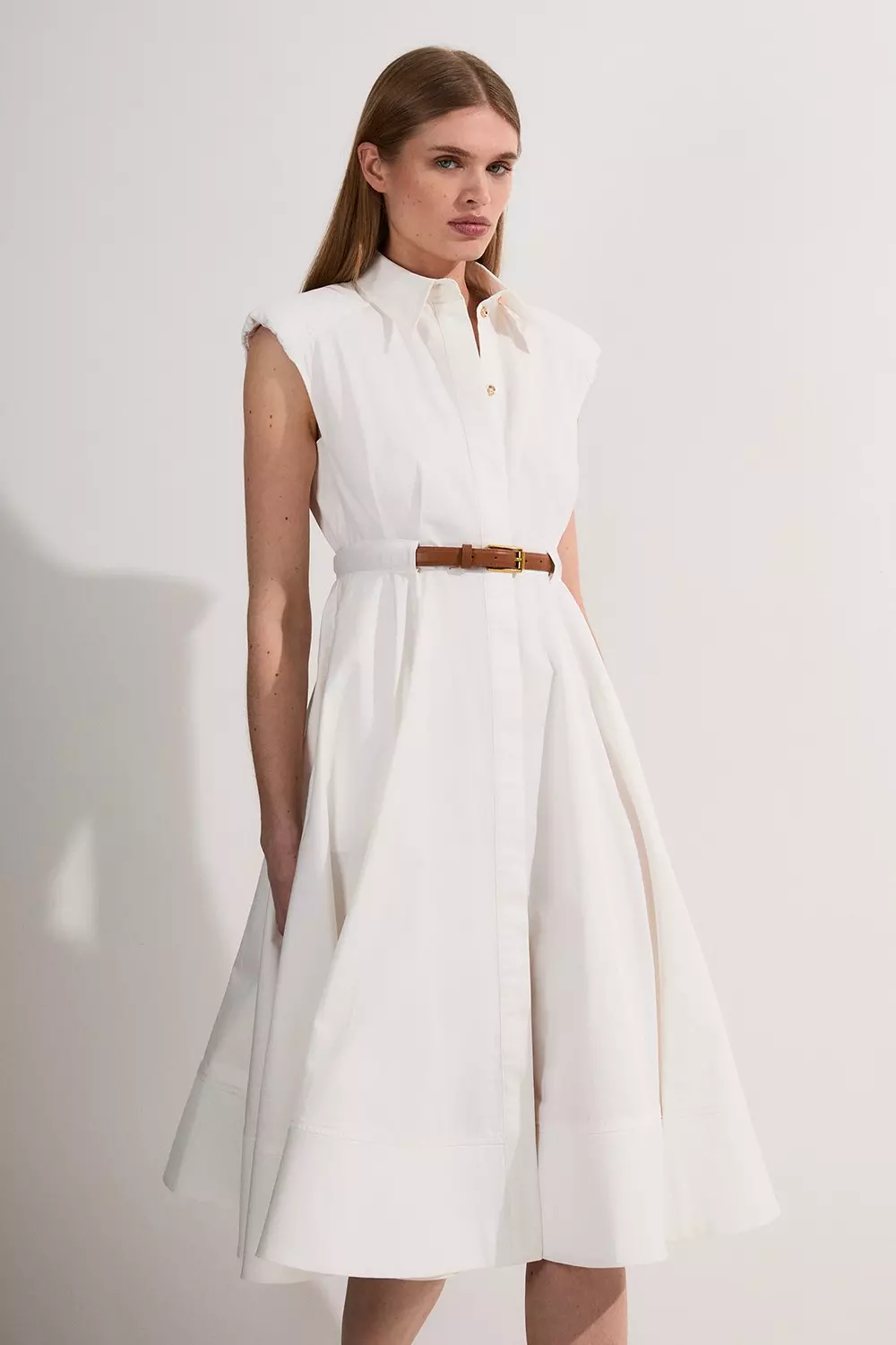 CHICLINE★Serin Tailored Collar Flare Belt Dress★ bkk20899_black_xl?$