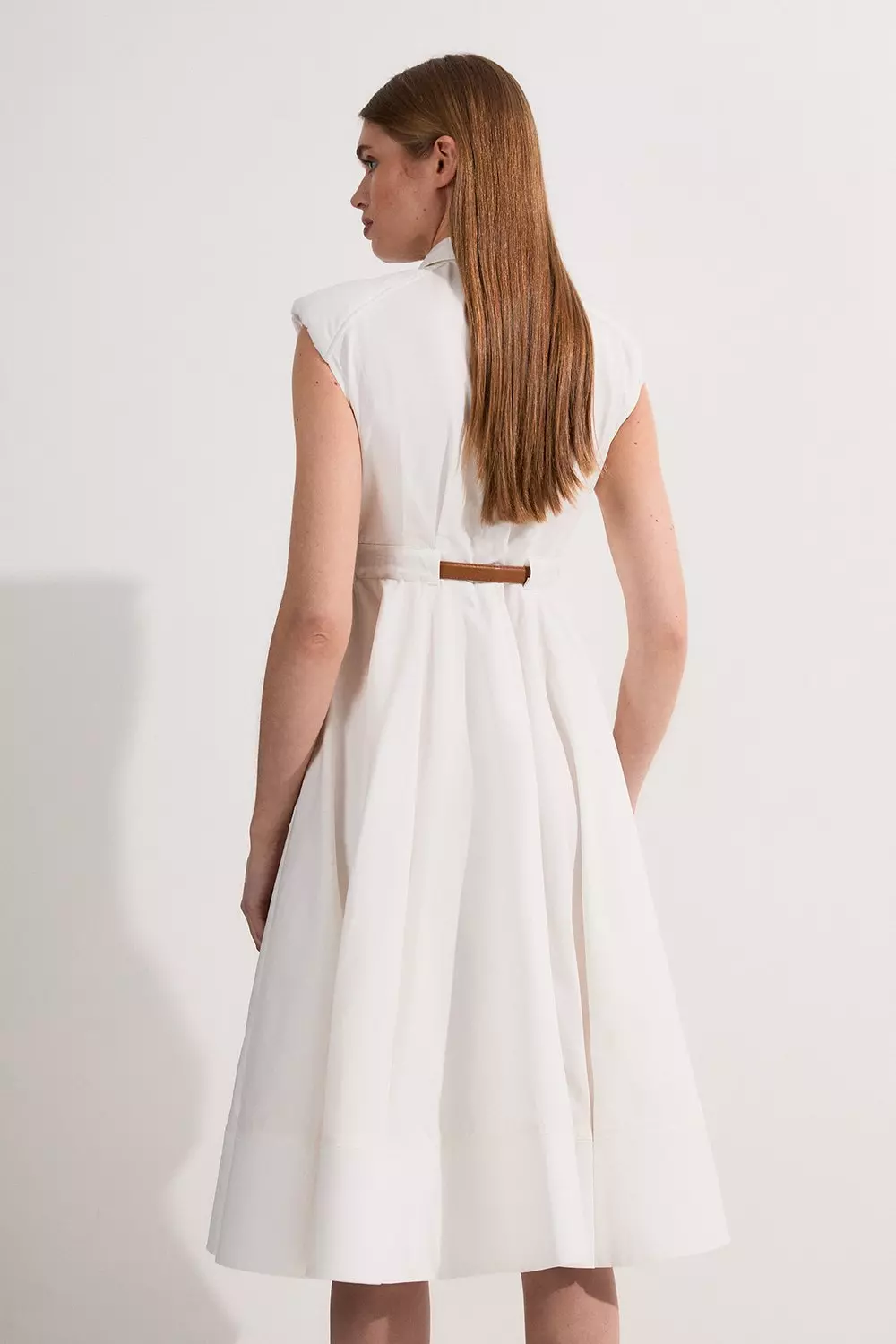 Tailored Cotton Belted Collared Full Midi Dress | Karen Millen