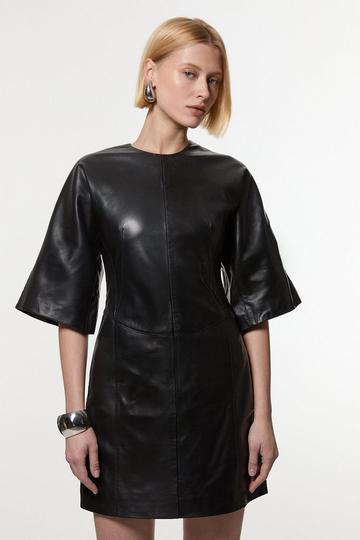 Leather Seam Mini Dress black