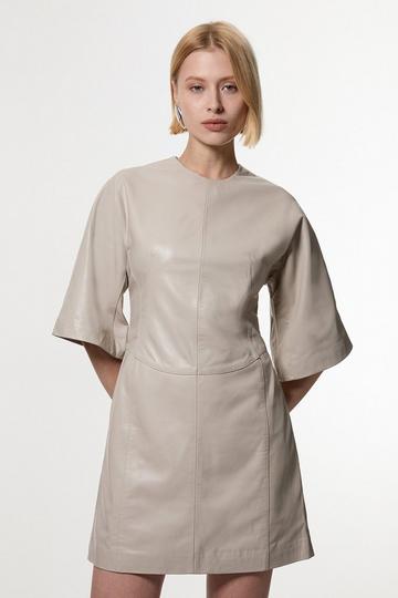 Leather Seam Mini Dress oatmeal