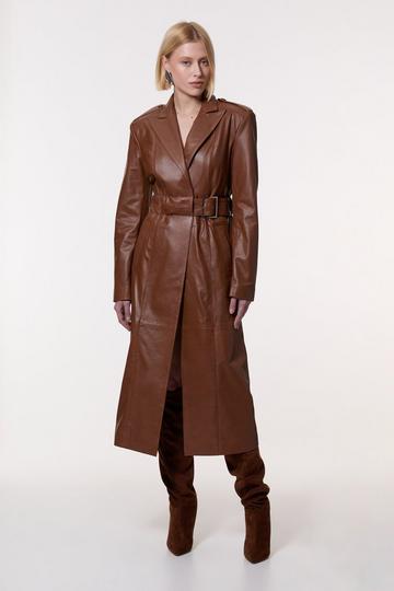 Leather Tailored Belted Coat copper