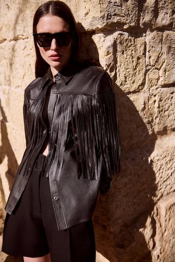 Leather Tassel Jacket black