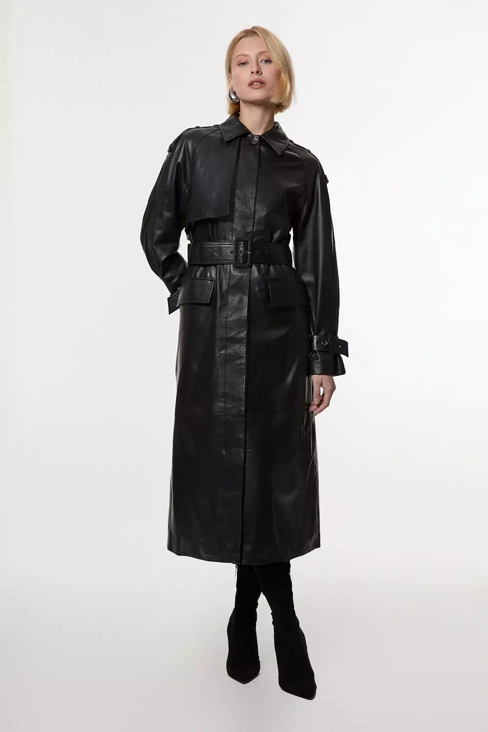 Leather Belted Trench Coat | Karen Millen