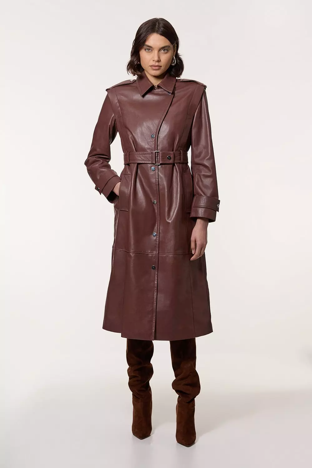 ohotoro 】leather midi coat