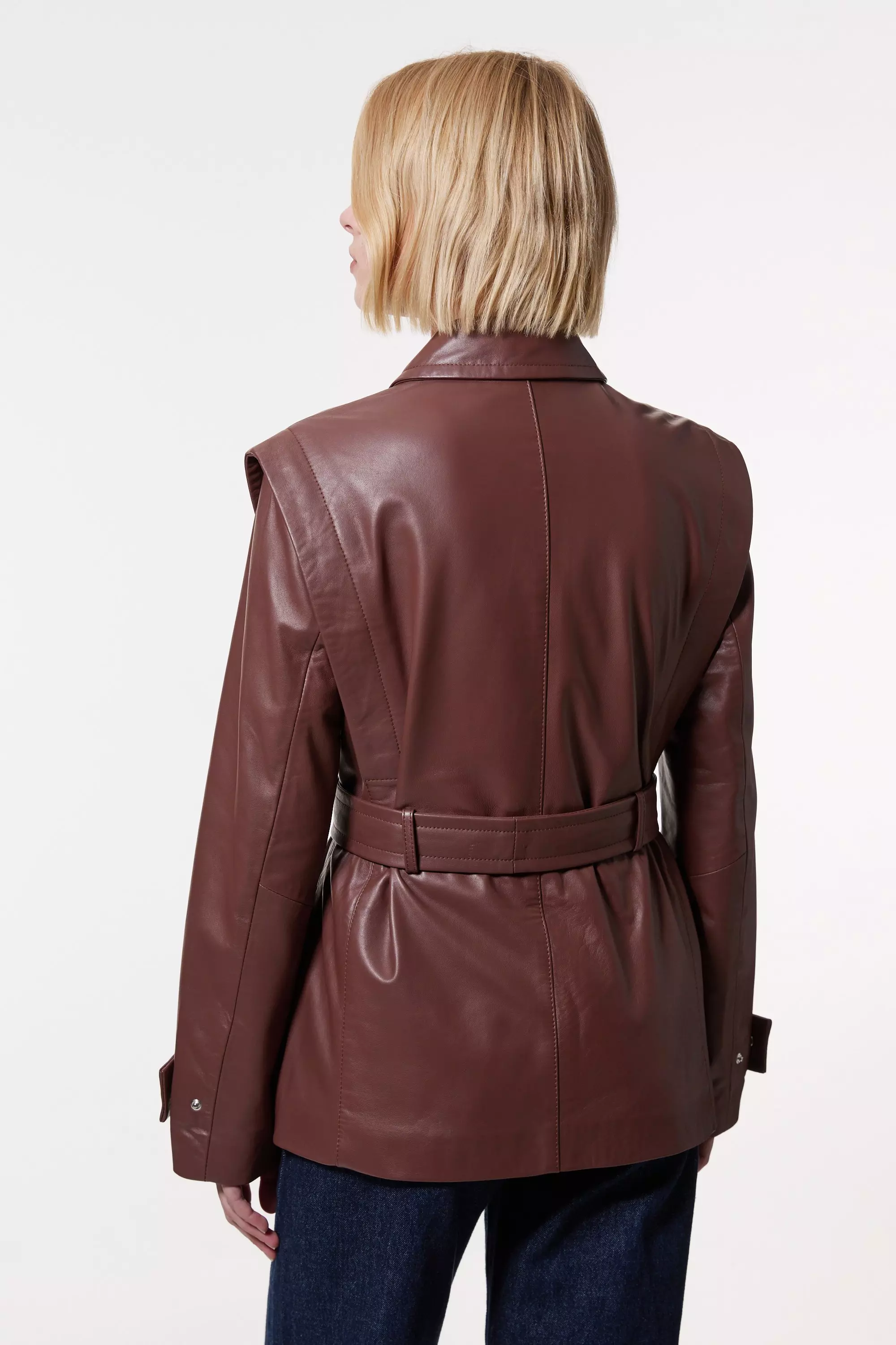 Leather Belted Shoulder Detail Tailored Jacket | Karen Millen