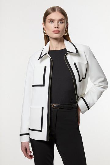 Compact Stretch Tipped Pocketed Tailored Jacket ivory