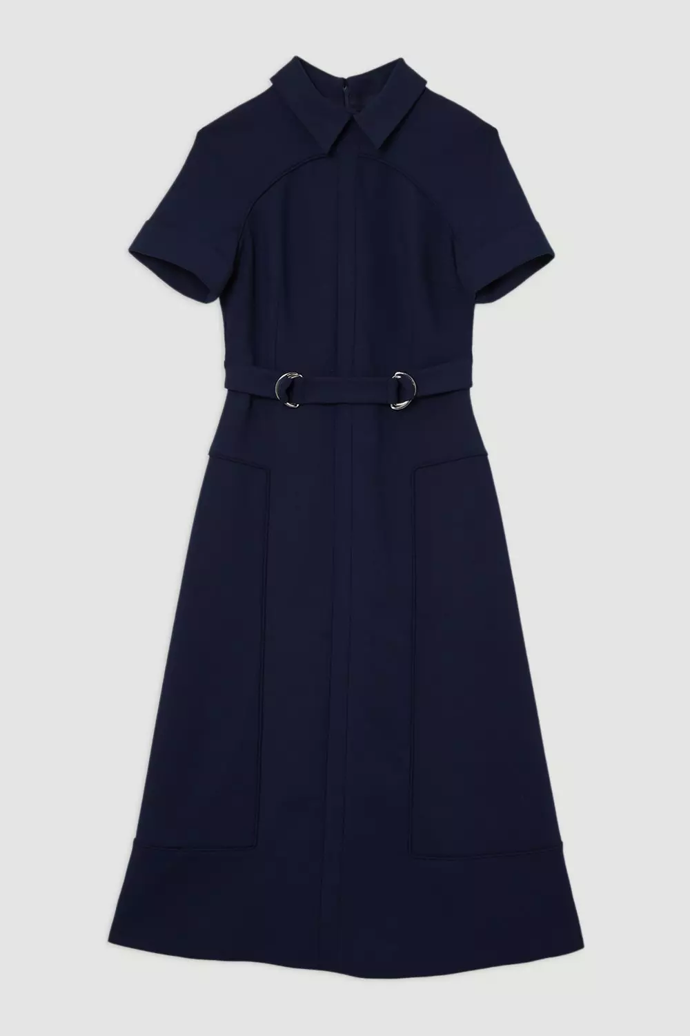 【KAREN MILLEN】ストレッチ ティップタブ フルスカート ミディ Compact Stretch Tailored Pu Tab Detail Midi Dress | Karen Millen
