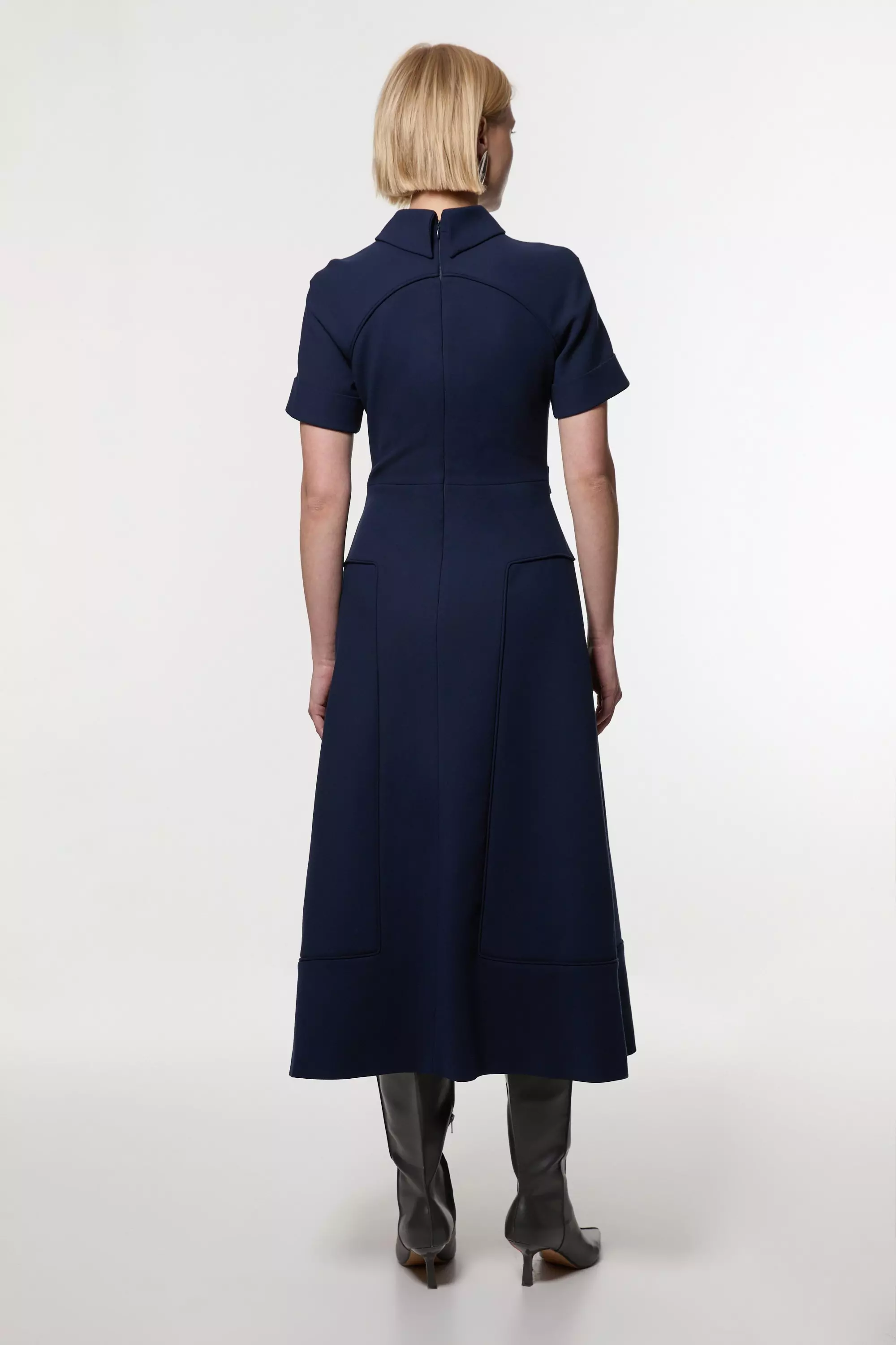 Compact Stretch Tab Detail Full Skirted Midi Dress | Karen