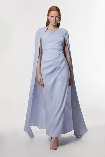 Blue Soft Tailored Asymmetric Neck Cape Maxi Dress