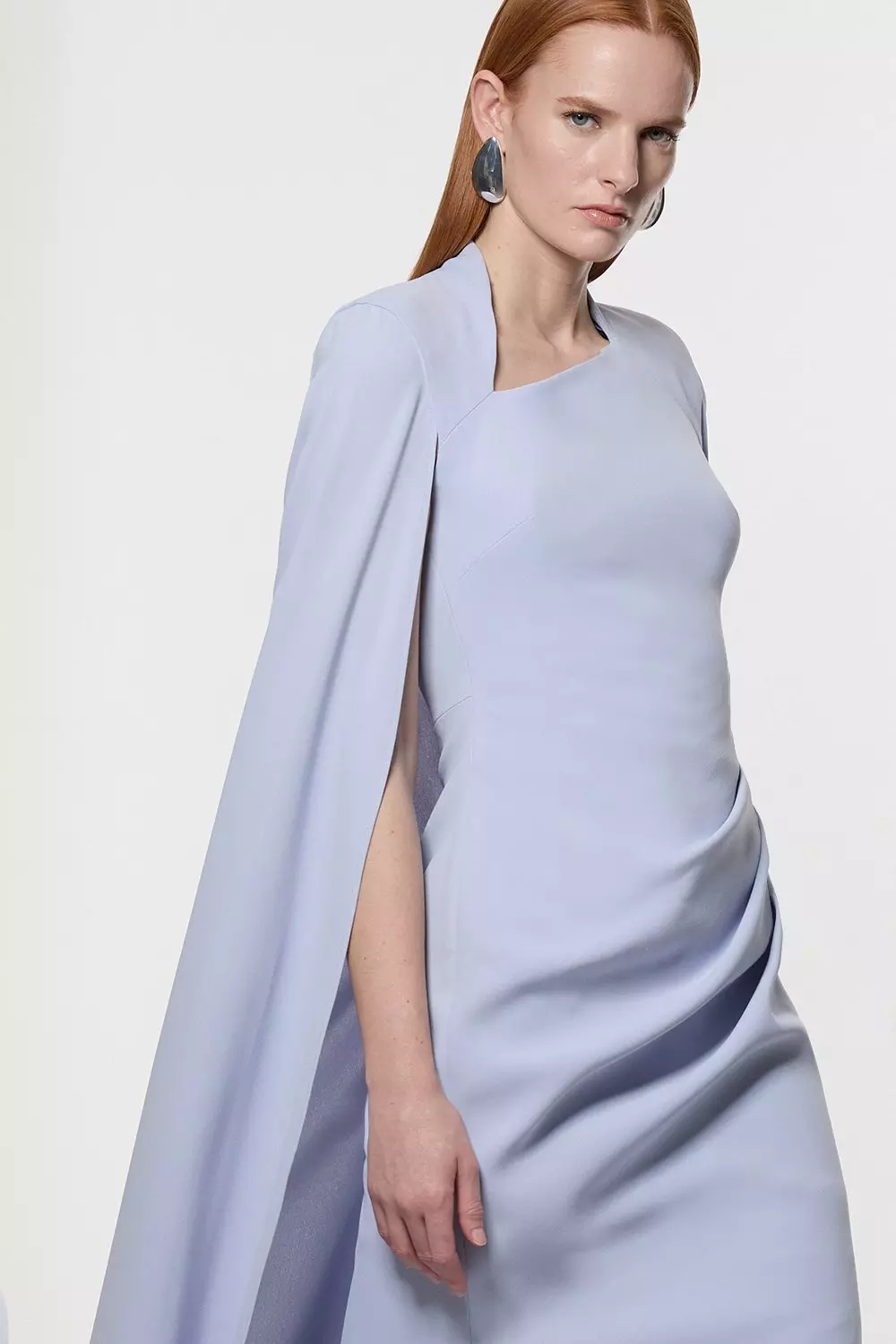 Pale blue Soft Tailored Asymmetric Neck Cape Maxi Dress alternative image