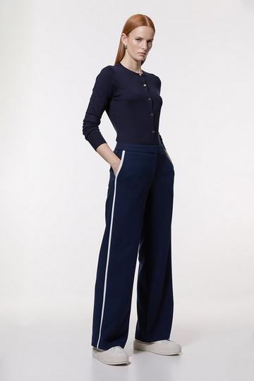 Navy Compact Stretch Tipped Pocketed Tailored Straight Leg Trouser