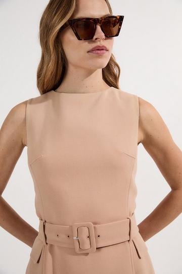 Compact Essential Belted Tailored Midi Dress camel