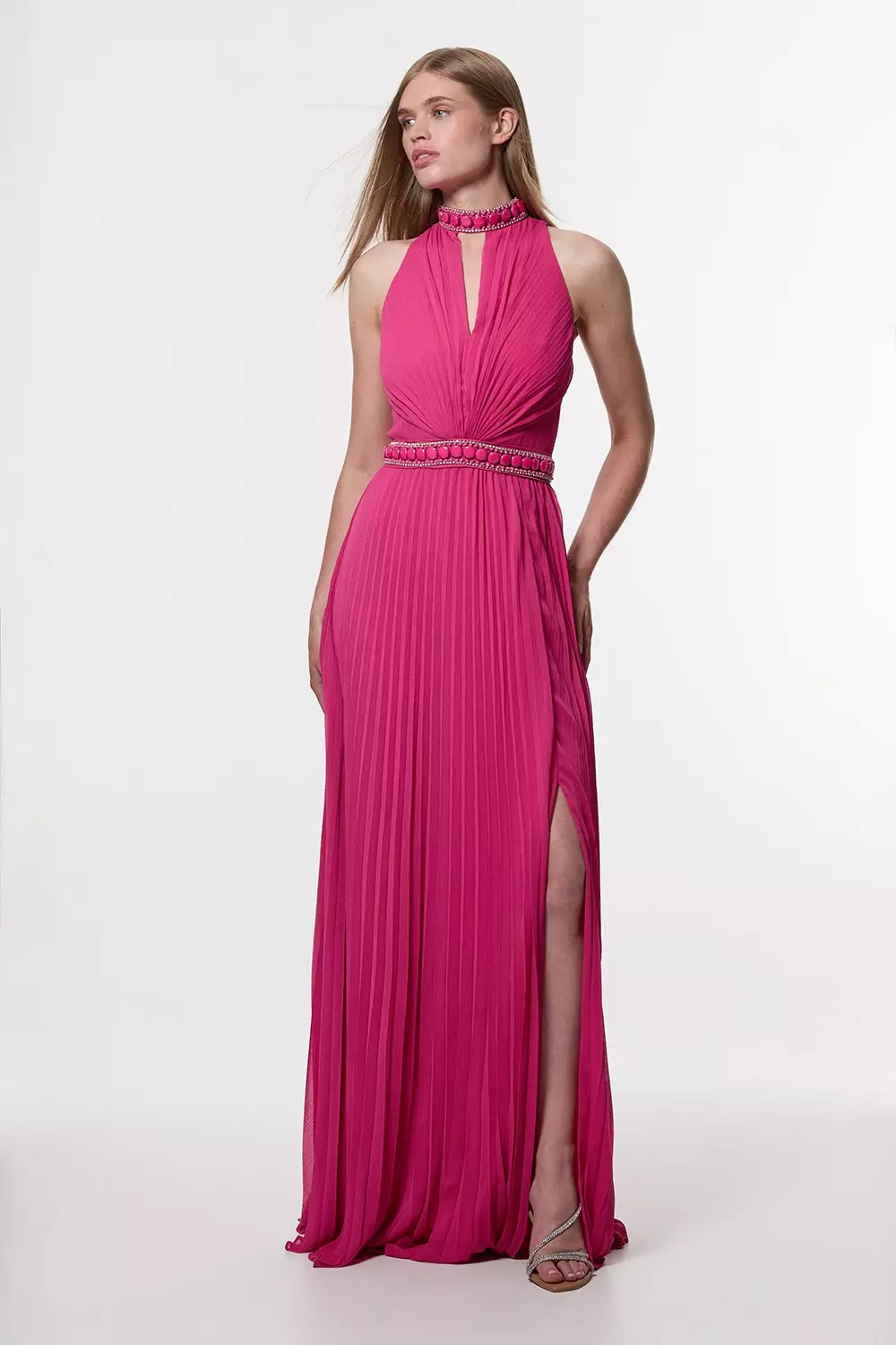 Crystal Embellished Woven Split Maxi Dress | Karen Millen