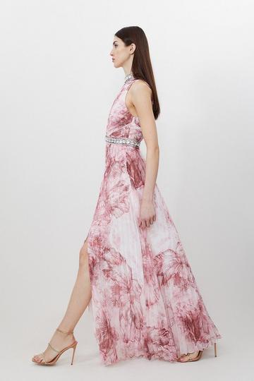 Pink Tall Crystal Embellished Woven Split Maxi Dress