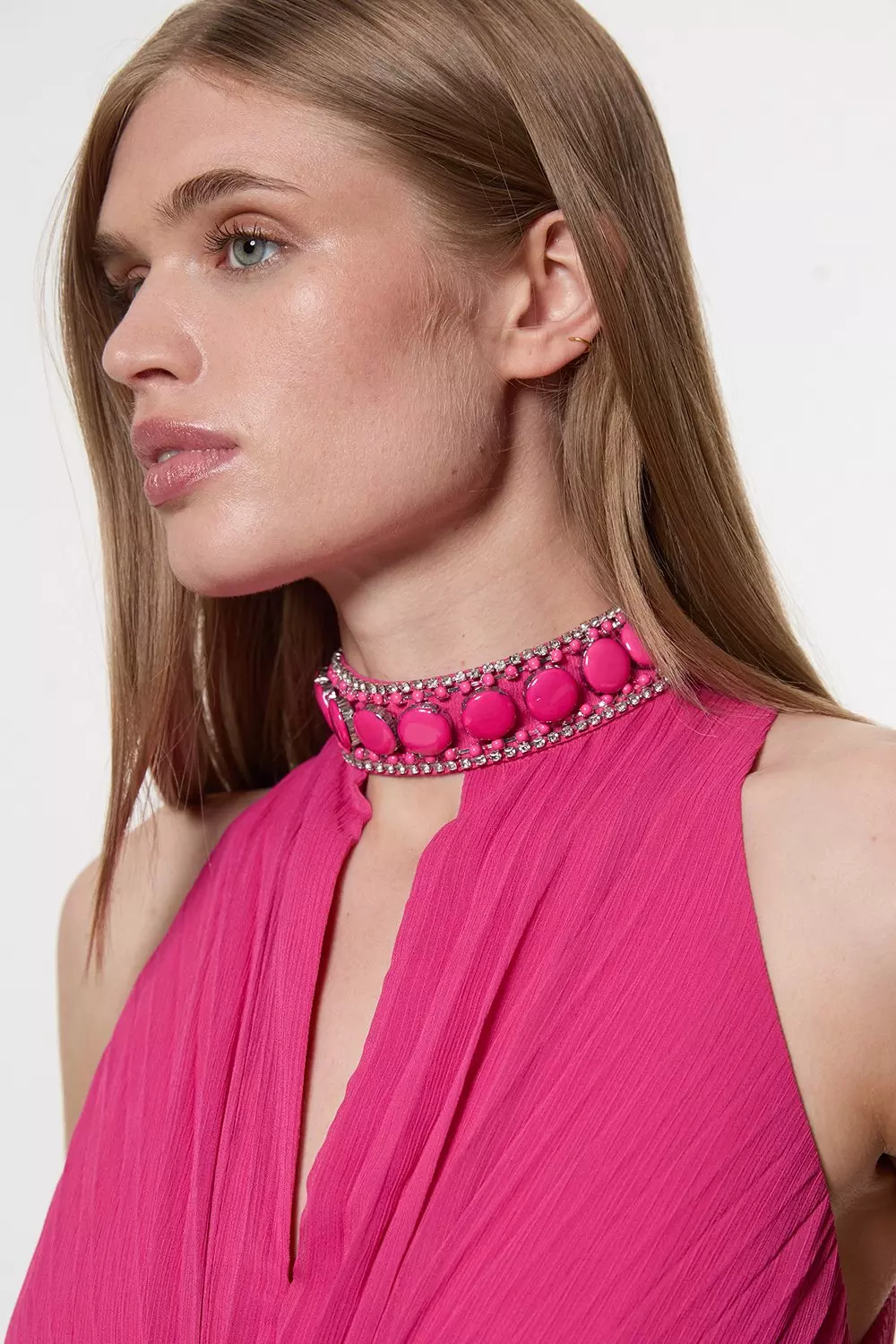 【Karen Millen】花柄 クリスタル スプリット マキシ ドレス bkk15876_pink_xl?$