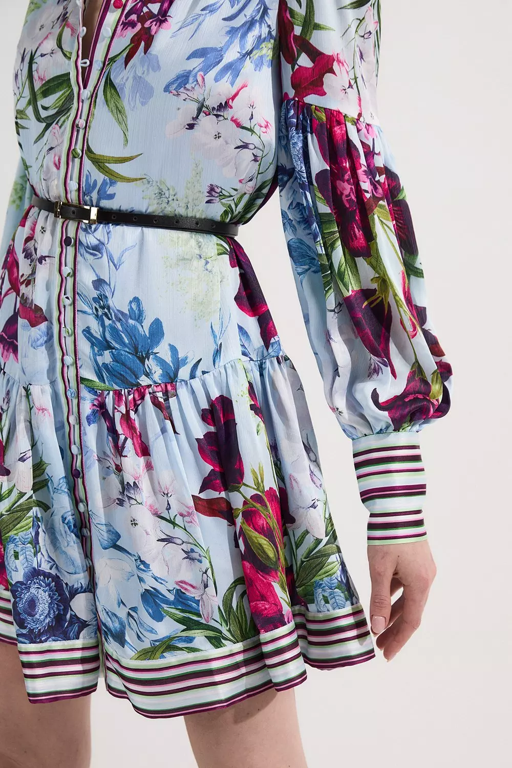 【Karen Millen】フローラル バルーンスリーブ ミニドレス Floral Printed Balloon Sleeve Woven Mini Dress | Karen Millen