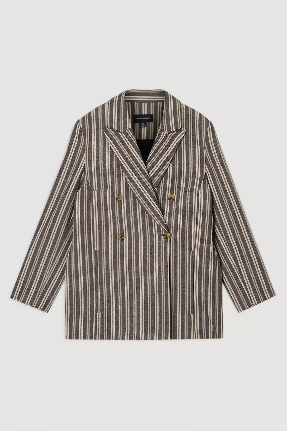 Black Linen Sparkle Stripe Tailored Double Breasted Jacket alternative image