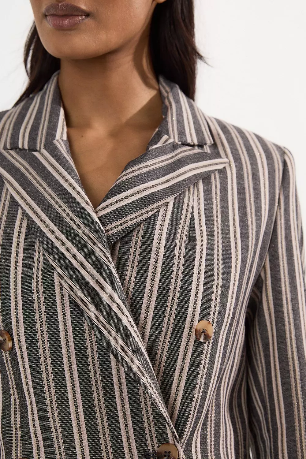 Black Linen Sparkle Stripe Tailored Double Breasted Jacket alternative image