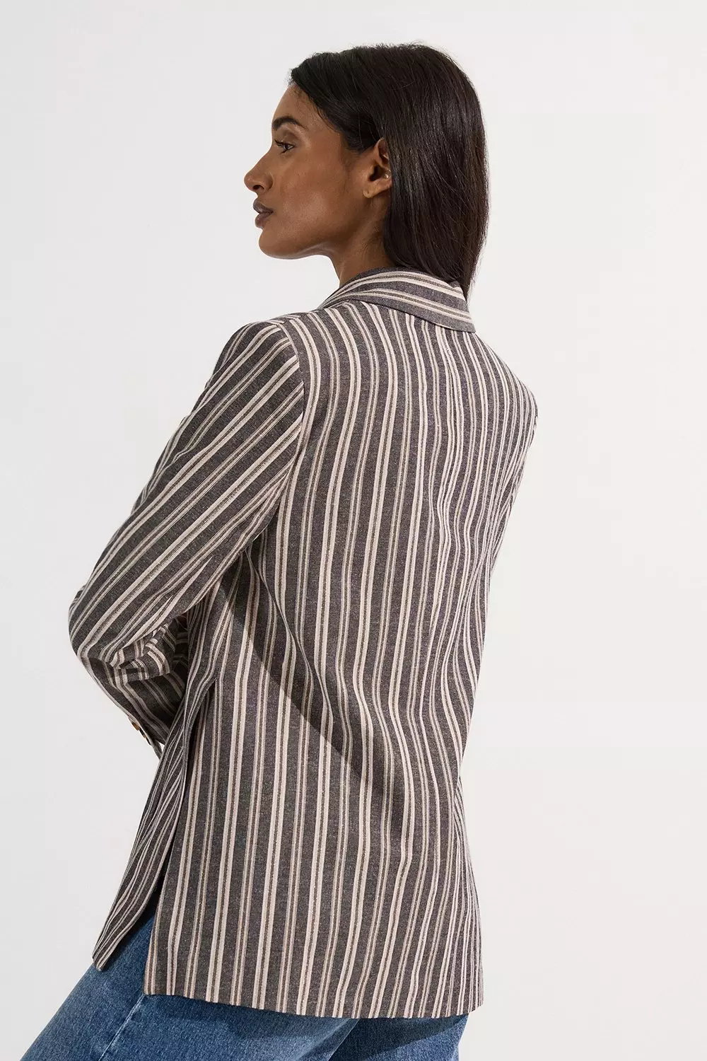 Black Linen Sparkle Stripe Tailored Double Breasted Jacket alternative image