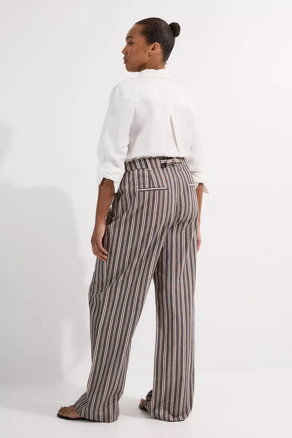 【2plan】Plan Super Wide Slacks Plus Size Linen Sparkle Stripe Tailored Wide Leg Dress Pants