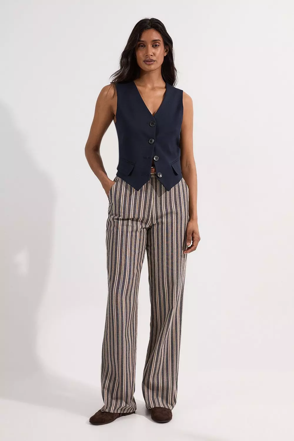 Black Linen Sparkle Stripe Tailored Wide Leg Tailored Pants alternative image