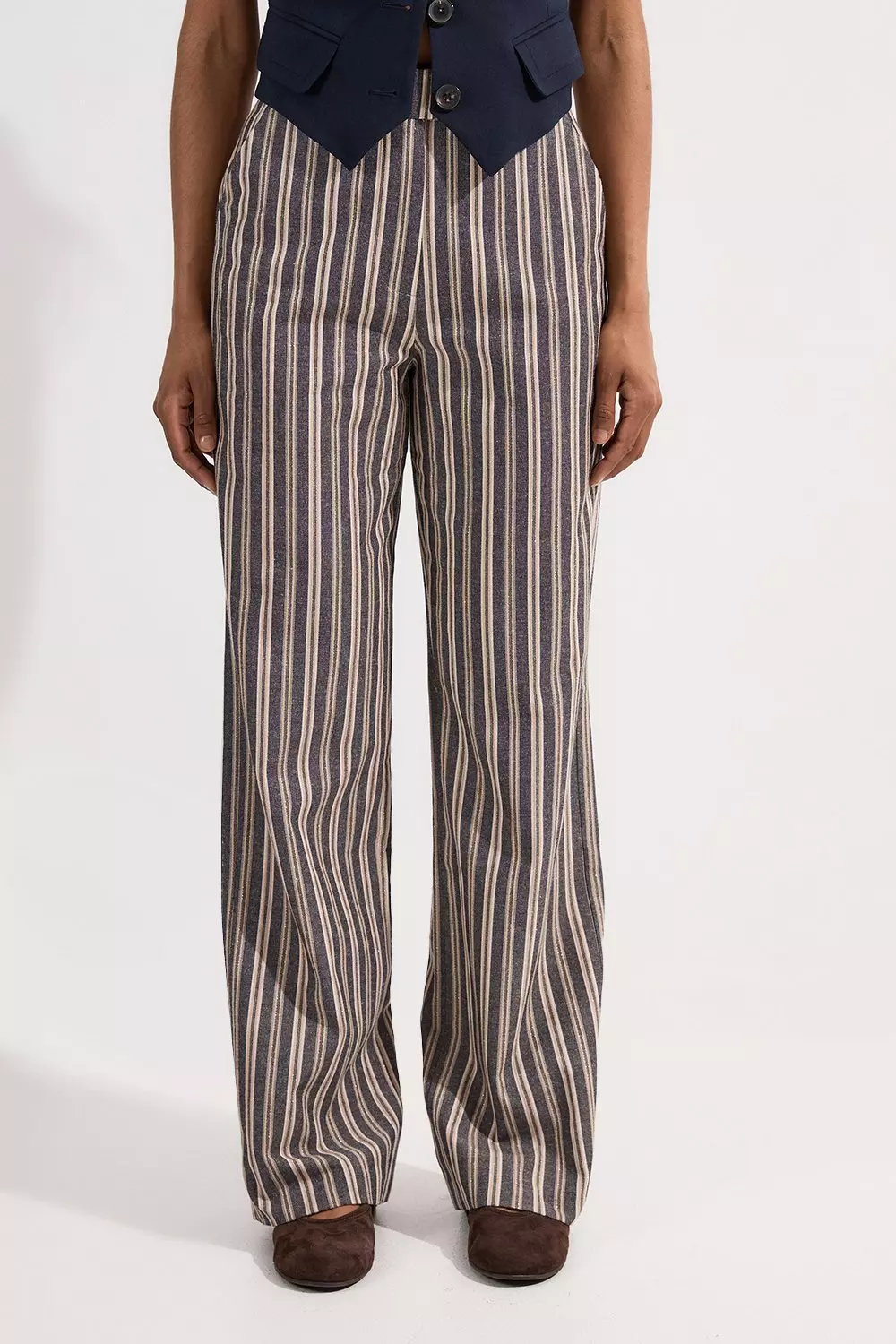 Black Linen Sparkle Stripe Tailored Wide Leg Tailored Pants alternative image