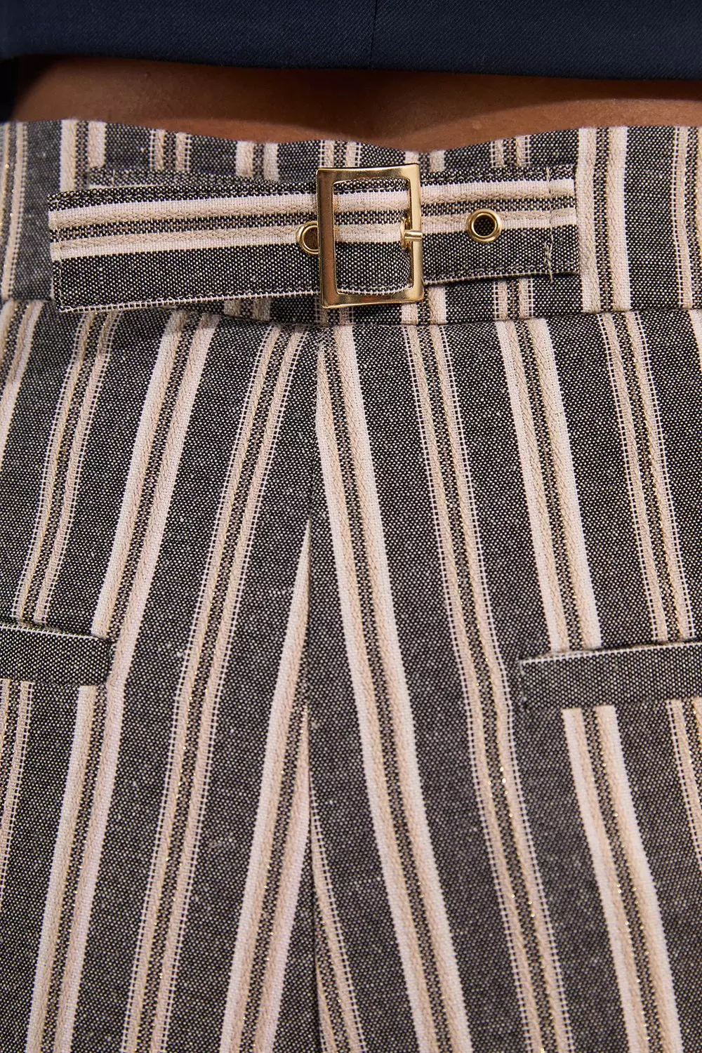 Black Linen Sparkle Stripe Tailored Wide Leg Tailored Pants alternative image