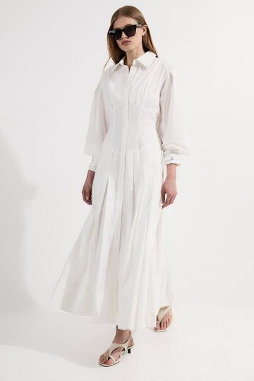 Archive Collection - Tall Cotton Poplin Balloon Sleeve Corset Woven Maxi Dress ivory
