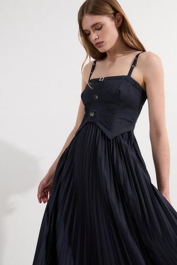 Archive Collection - Petite Cotton Poplin Corset Woven Maxi Dress navy