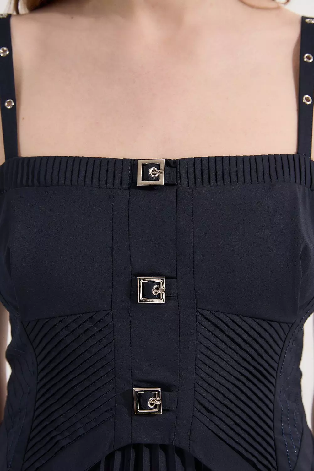 KAREN MILLEN* コントラスト クロスバック オールインワン Archive Collection - Petite Cotton Poplin Corset Woven Maxi