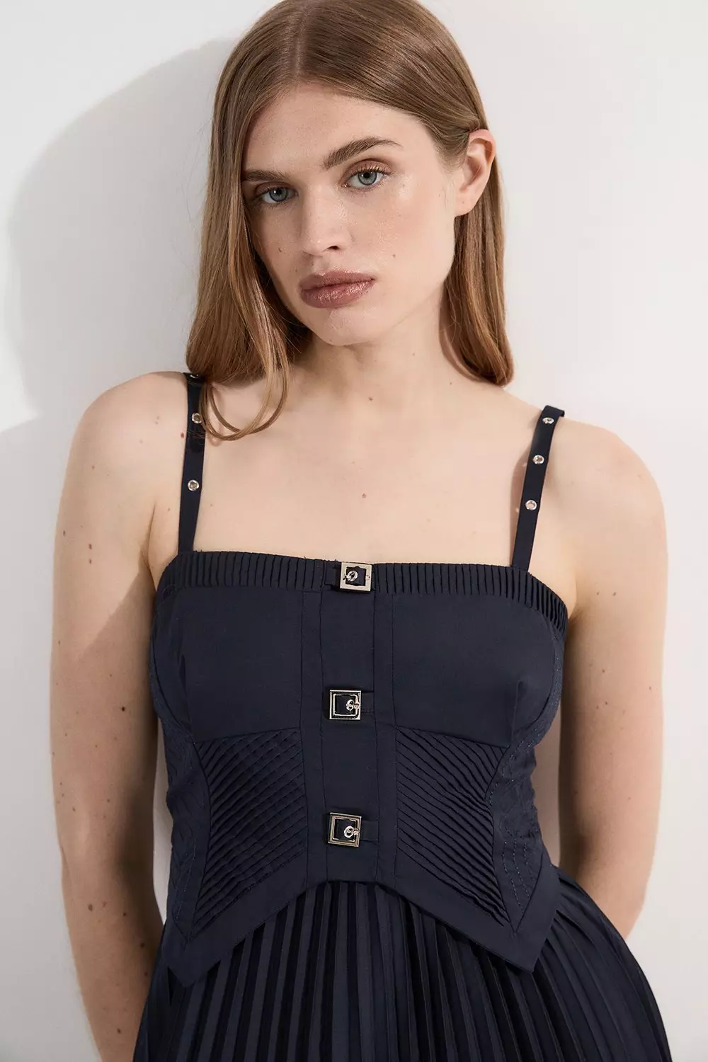 KAREN MILLEN* コントラスト クロスバック オールインワン Archive Collection - Petite Cotton Poplin Corset Woven Maxi