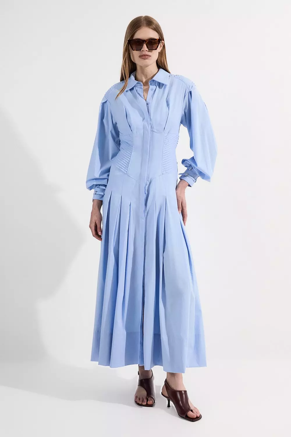 Blue Archive Collection - Cotton Poplin Balloon Sleeve Corset Woven Maxi Dress alternative image