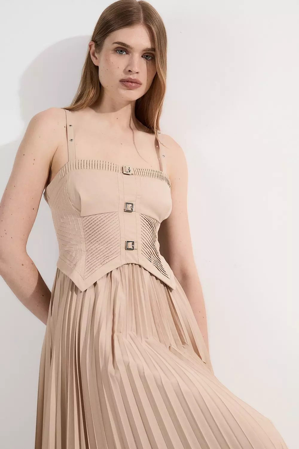 関送込【KAREN MILLEN】アーカイブコレクションコルセットドレス Archive Collection - Cotton Poplin Corset Woven Maxi Dress