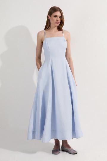 Linen Woven Maxi Prom Dress ice blue