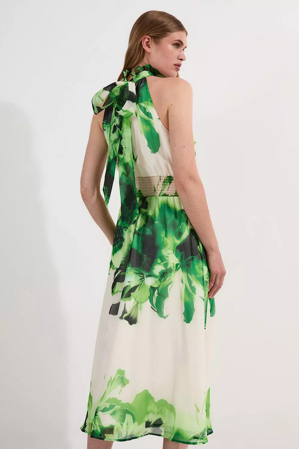 Floral Organdie Woven Belted Halterneck Maxi Dress | Karen