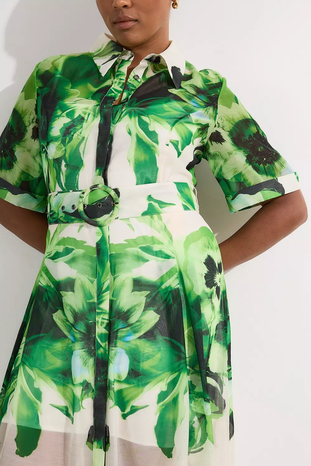 ★Karen Millen★プラスサイズ花柄ミディシャツドレス Plus Size Floral Organdie Woven Midi Shirt Dress | Karen Millen