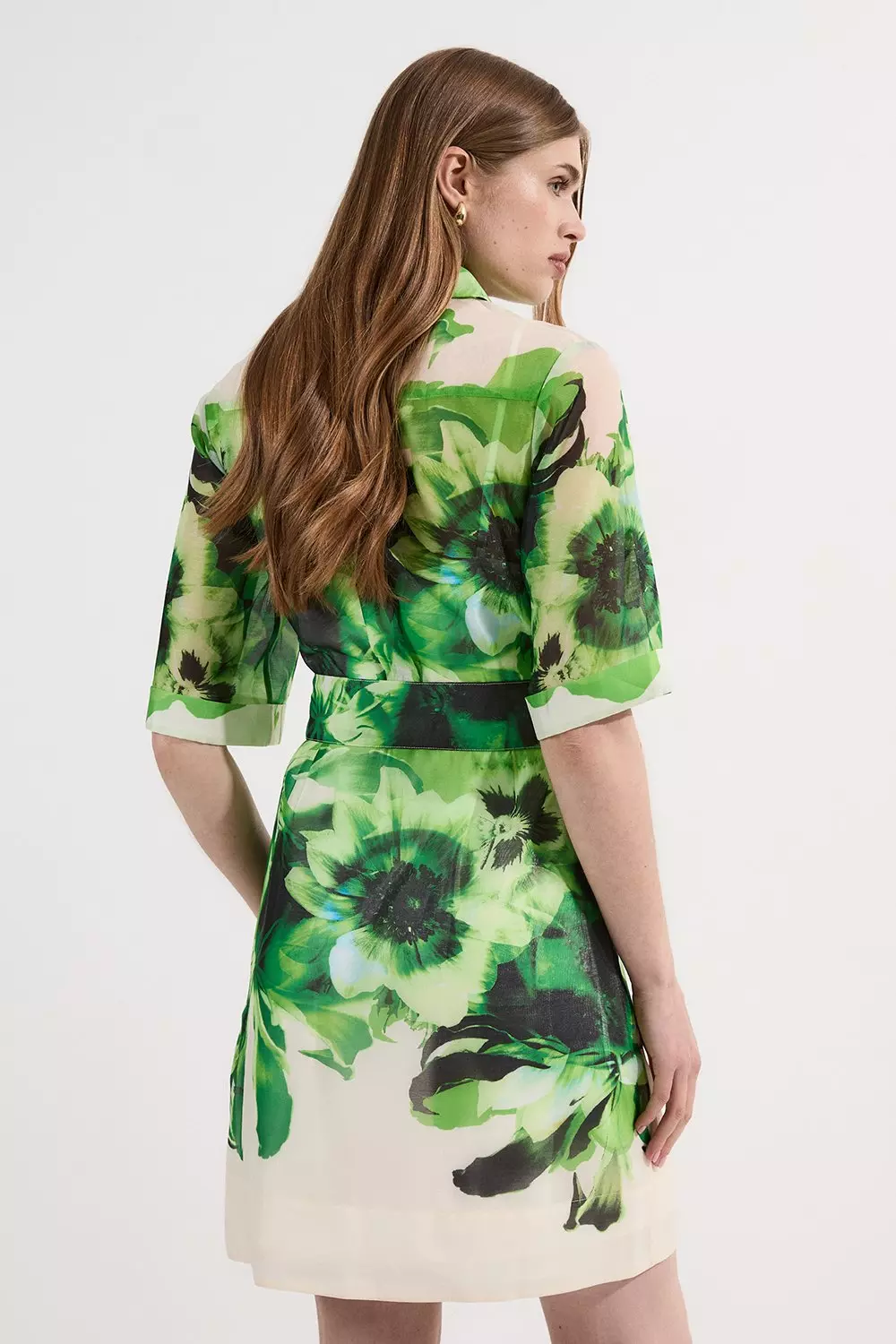Floral Organdie Woven Belted Mini Dress | Karen Millen
